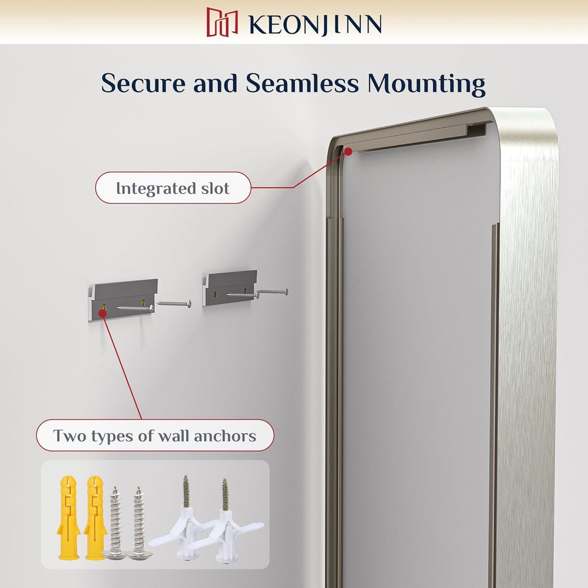 Keonjinn 42 x 36 Brushed Nickel Bathroom Vanity Mirror, Large Rounded Rectangle Bathroom Mirrors for over Sink, Metal Framed Silver Mirror for Wall, Shatterproof HD Tempered Glass(Horizontal/Vertical) - PuriLite