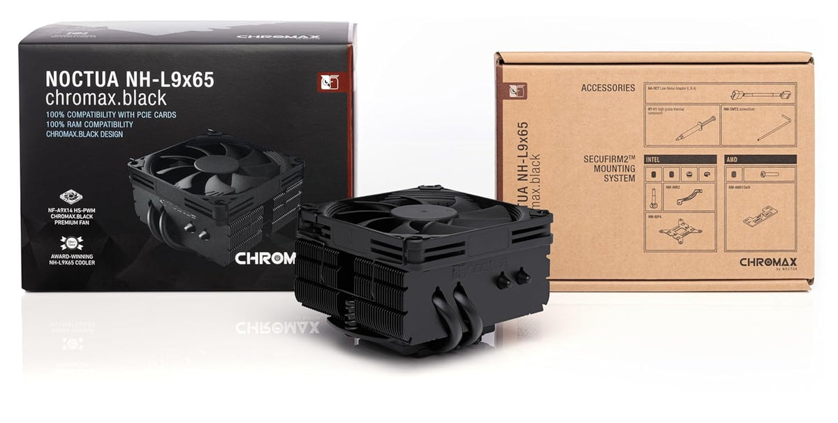 Noctua NH-L9x65 chromax.Black, Premium Low-Profile CPU Cooler (65mm, Black) - PuriLite
