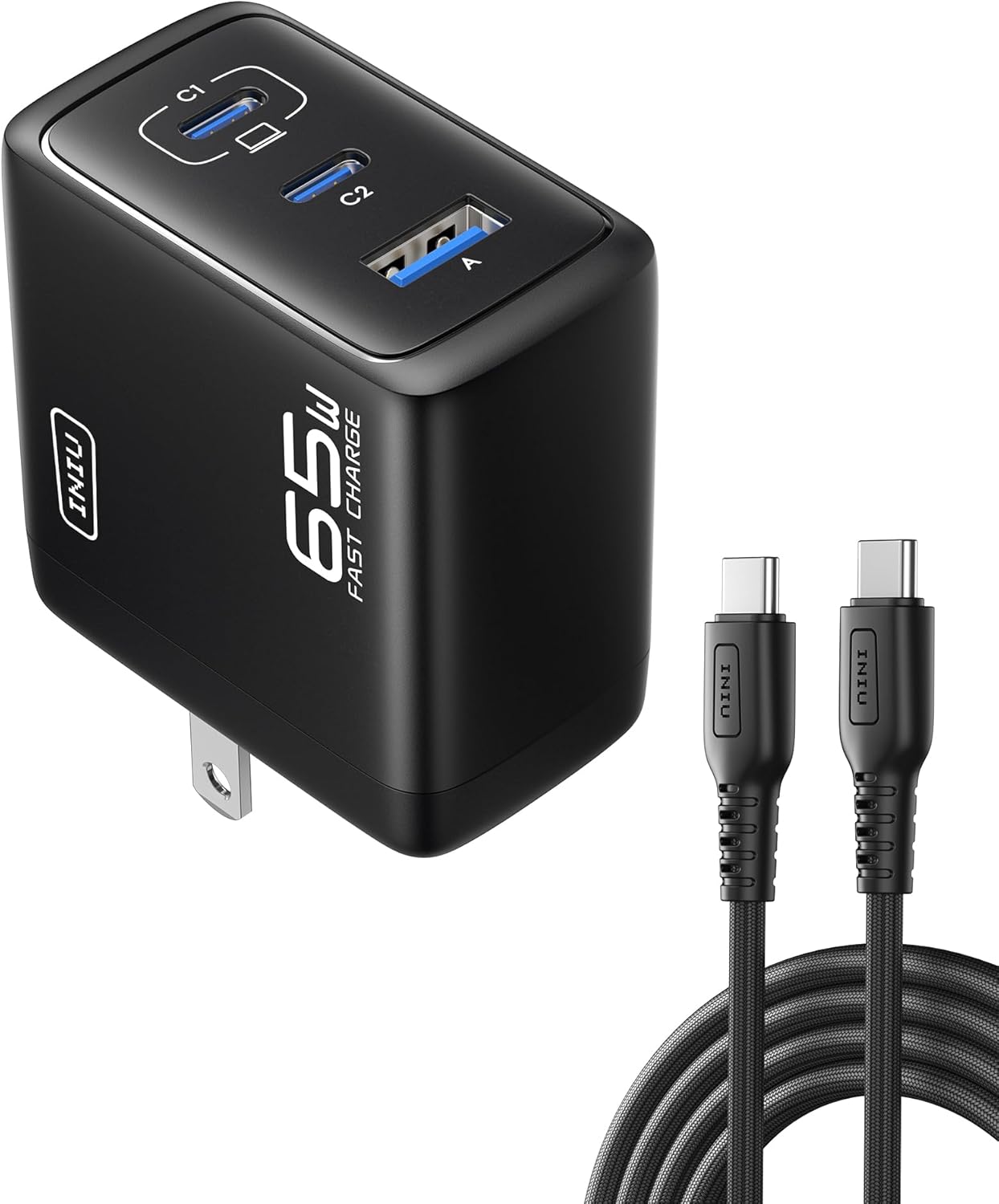 INIU USB C Charger, 65W Fast Charging GaN Wall Charger, 2-Port Compact Foldable PD PPS Charger Block for MacBook Pro/Air, iPad Pro, iPhone 16/15, Galaxy S23, Dell XPS 13, Note 20/10+, Steam Deck - PuriLite