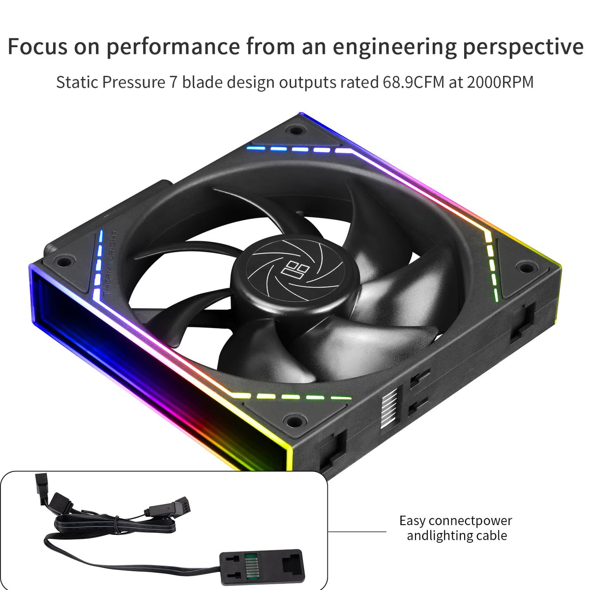 Thermalright TL-M12QR X3 Case Fan, CPU Cooler Comes with ARGB Mirror Light Effect,PC PWM Silent Cooling with 1500RPM Speed,Reverse CPU Cooler Fan (120mm, Black) - PuriLite