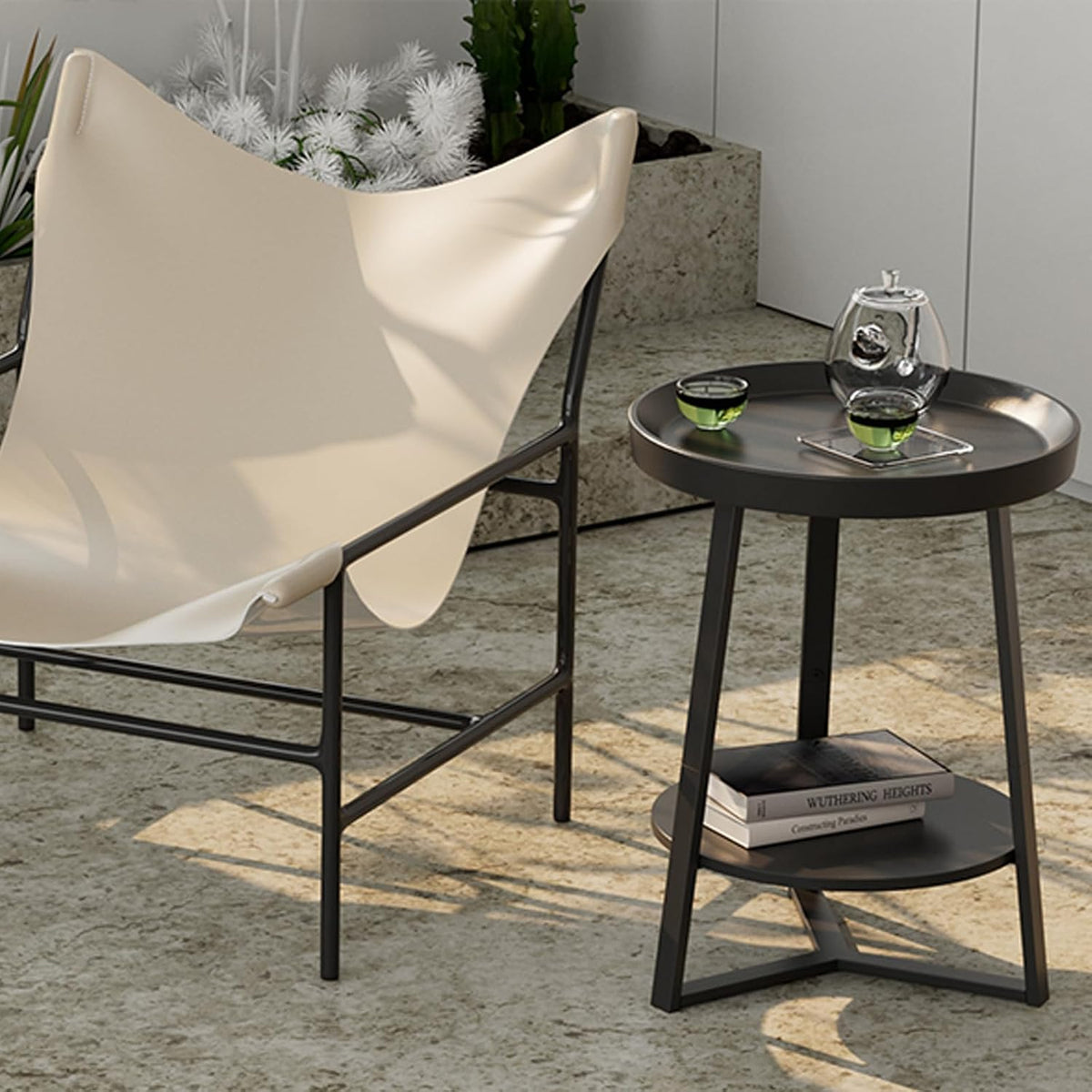 Gadroad Round End Table, Black 15.7 * 15.7 * 23inches
