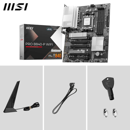 MSI PRO B840-P WiFi ProSeries Motherboard (AMD Ryzen 9000/8000/7000 Series Processors, AM5, DDR5, PCIe 4.0, M.2, SATA 6Gb/s, USB 3.2 Gen 2, HDMI/DP, Wi-Fi 6E, Bluetooth 5.3, 2.5Gbps LAN, ATX) - PuriLite