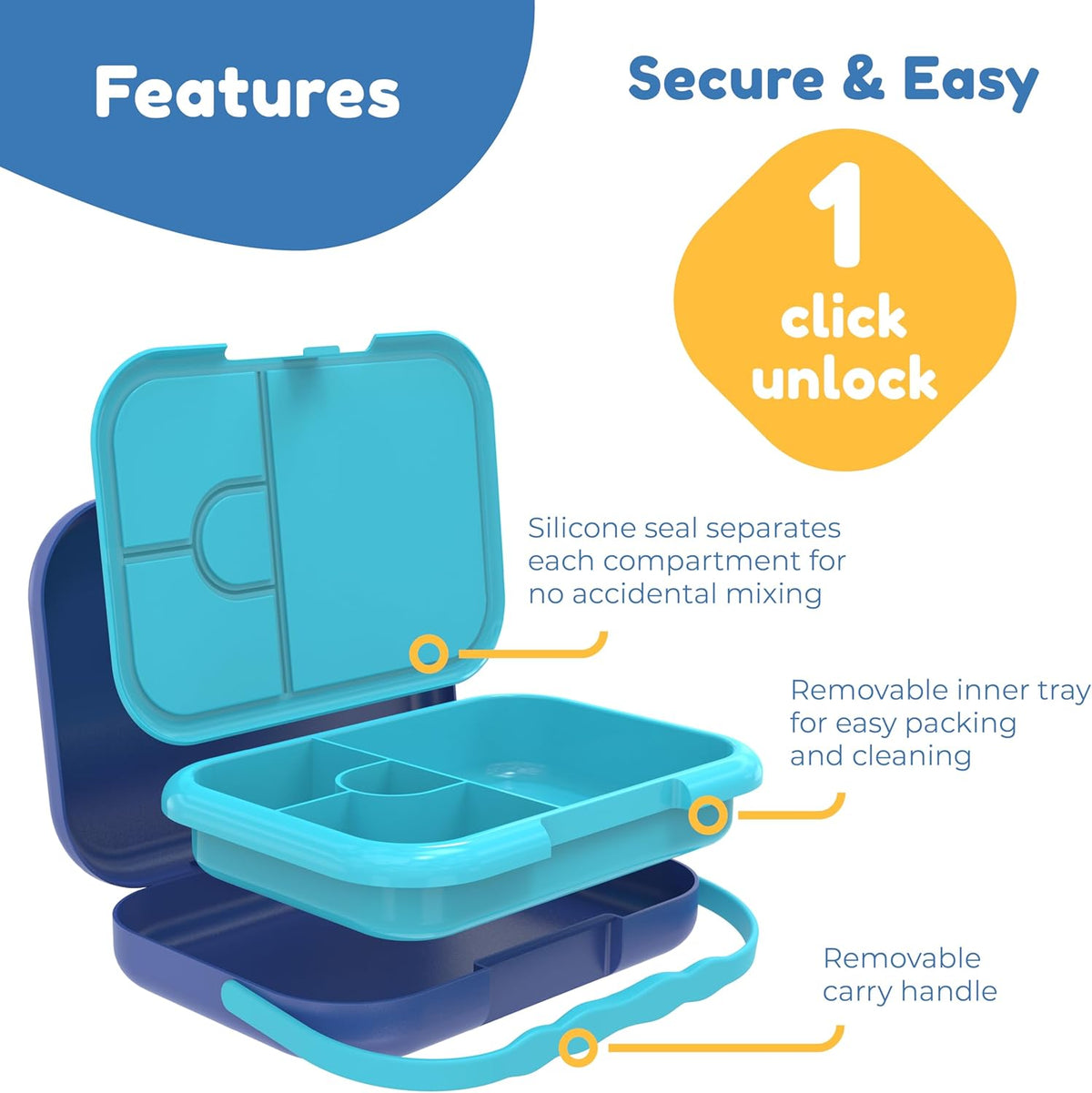 BOZ Kids Bento Lunch Box - 4 Compartment Kids Lunch Containers for Ages 3 to 7 - Leak Proof, Dishwasher Safe - PuriLite