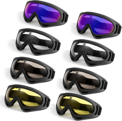 8 Pack Motorcycle & Ski Goggles - Dirt Bike & Snowboard Goggles for Men, Women & Youth - PuriLite