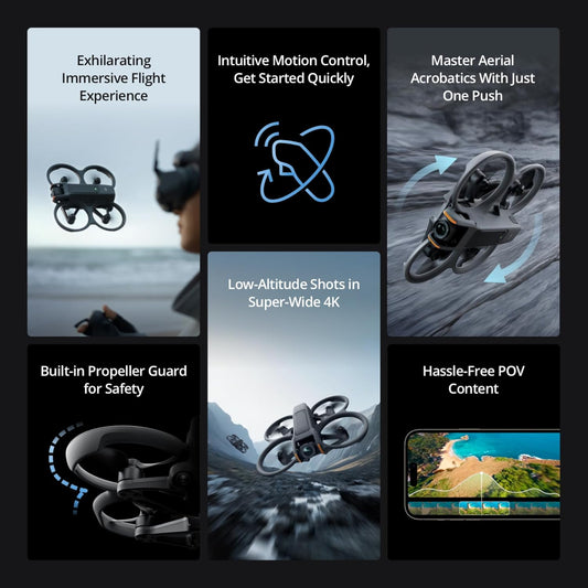 DJI Avata 2 Fly More Combo (3 Batteries), FPV Drones with Camera for Adults 4K, Immersive Experience, One-Push Acrobatics, Built-in Propeller Guard, 155° FOV, Drone Compliant with FAA Remote ID - PuriLite