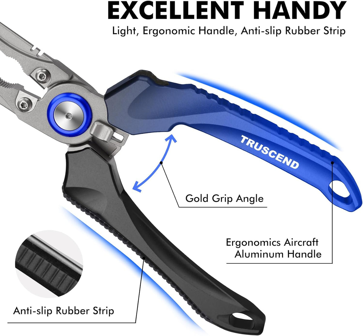 TRUSCEND Lockable Handy Fishing Pliers with Innovative Ergonomic Handle, Saltwater Corrosion Resistant Teflon Coated Fishing Tool, Multi-Function Fishing Gear with Mo-V Cutter, Amazing Fishing Gift - PuriLite