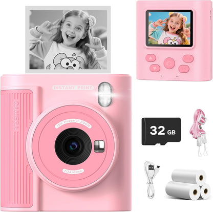 Mgaolo Kids Camera with Instant Print, Thermal Printing Digital Camera Gift for 3-12 Years Old Children, Safe Ink-Free Design, Toy for Creativity & Learning (Black) - PuriLite