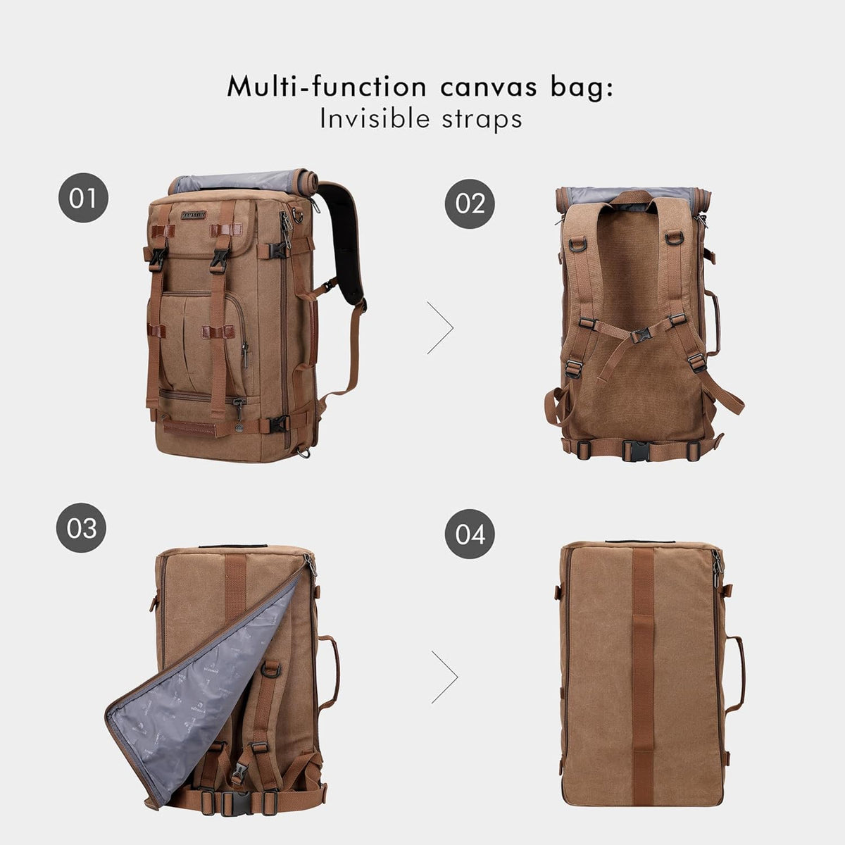 WITZMAN Canvas Backpack Vintage Travel Backpack Large Laptop Bags Convertible Shoulder Rucksack - PuriLite