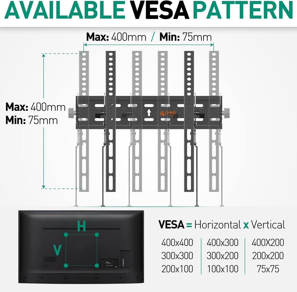 Tilting TV Wall Mount Bracket, Universal TV Mount Low Profile for 26-55 Inch Flat Screen TVs, Ultra Slim, Easy to Install with Tilting Knob, Fits 12''/16'' Studs, Max VESA 400x400mm, 99 lbs. ELIVED - PuriLite