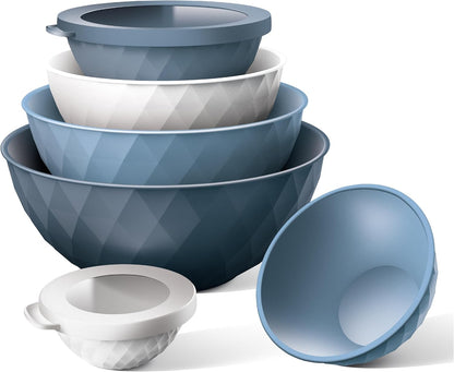 COOK WITH COLOR Mixing Bowls with TPR Lids - 12 Piece Plastic Nesting Bowls Set Includes 6 Prep Bowls and 6 Lids, Microwave Safe Mixing Bowl Set (Mint) - PuriLite