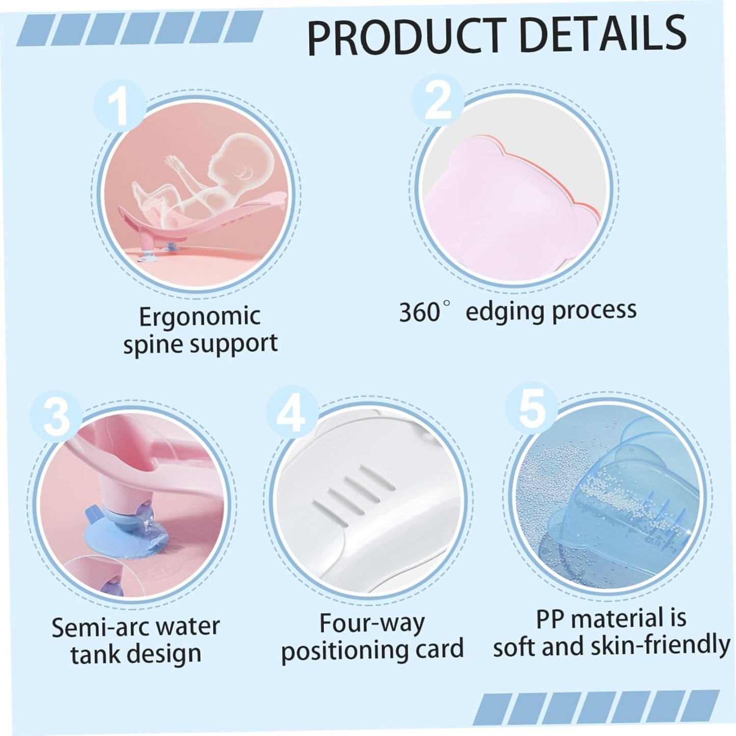 Baby Sink Bath with Suction Cup, Portable Sink Baby Bath with Hanging Hole, Buttock Support Washing Tool for Counter Bathtub Daily Use - PuriLite