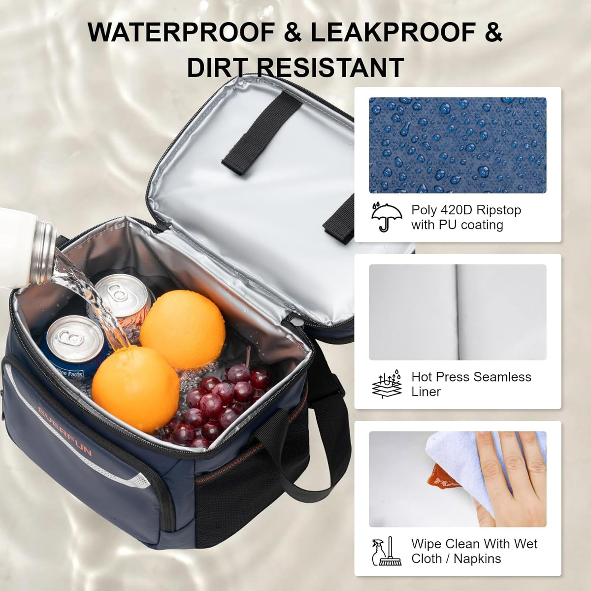 EVERFUN Cooler Bag Insulated Beach Cooler Lunch Bag Box for Men Women Dual Compartments Collapsible Waterproof Leak-Proof for Travel Work Picnic - PuriLite
