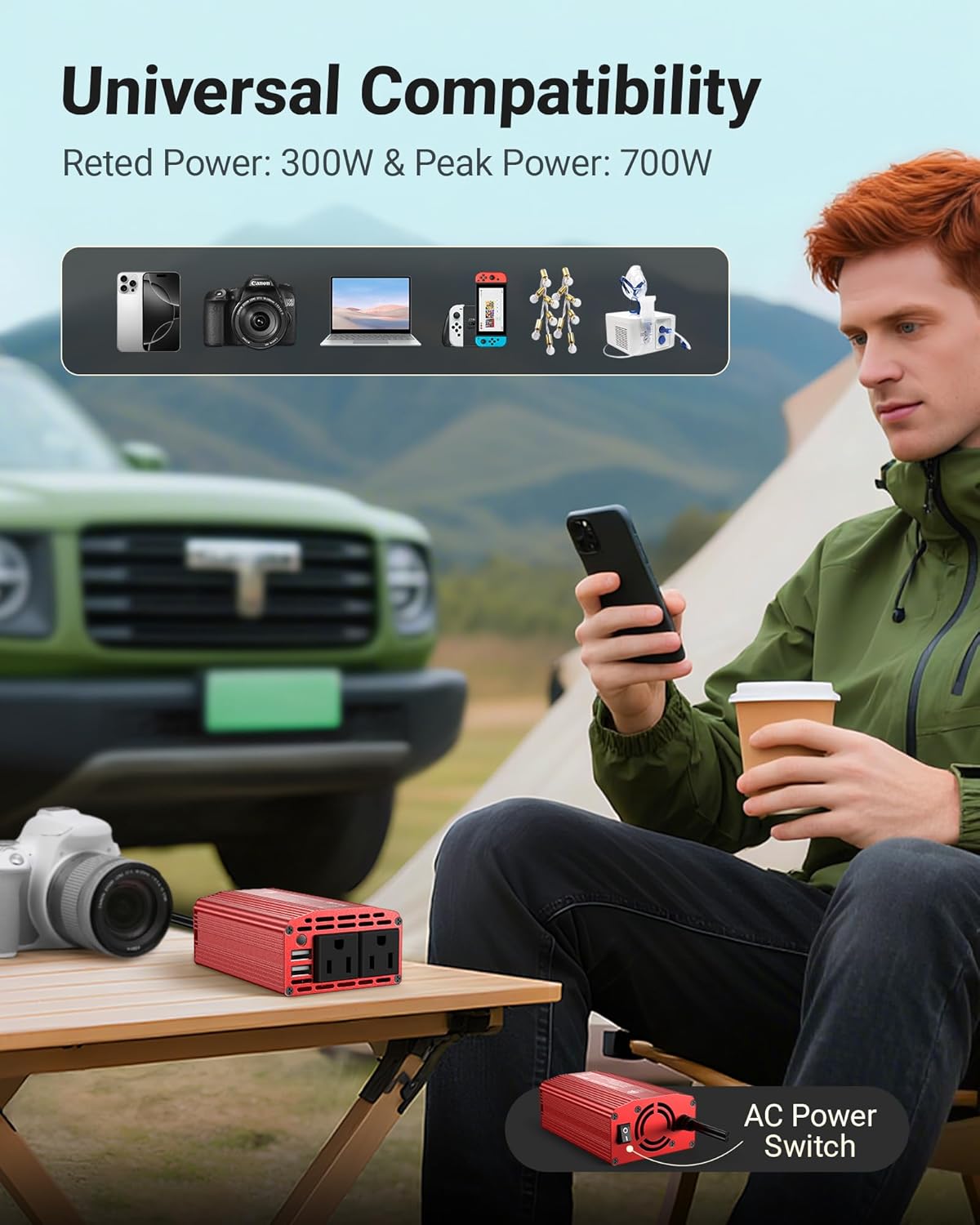 BESTEK Power Inverter DC 12V to AC 110V - 300W Car Plug Adapter Outlet with 4.8A Dual USB Fast Charging Port - Car Charger Cigarette Lighter Adapter for Phone, Laptop on Road Trip - Aluminum Housing - PuriLite