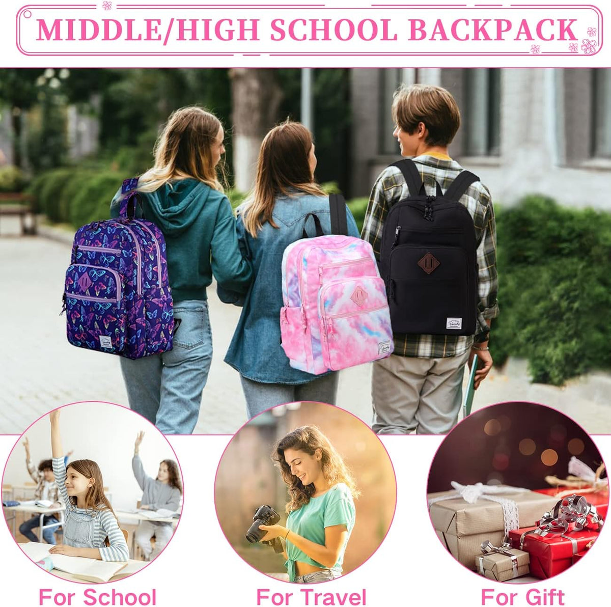School Backpack for Men Women,Vaschy Lightweight School Bag Bookbag Casual Daypack for High School/College/Teens/Travel/Work - PuriLite