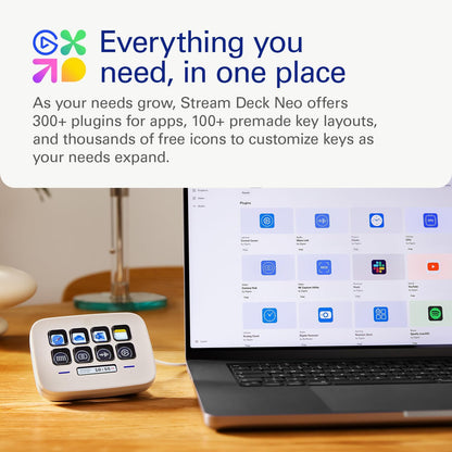 Elgato Stream Deck Neo – 8 Customizable Keys, 2 Touch Points, Speed Through Tasks & Workflows - Control Word, Excel, PowerPoint, Teams, Zoom, Spotify and more, Drag-’n-Drop Setup - Works with Mac & PC - PuriLite