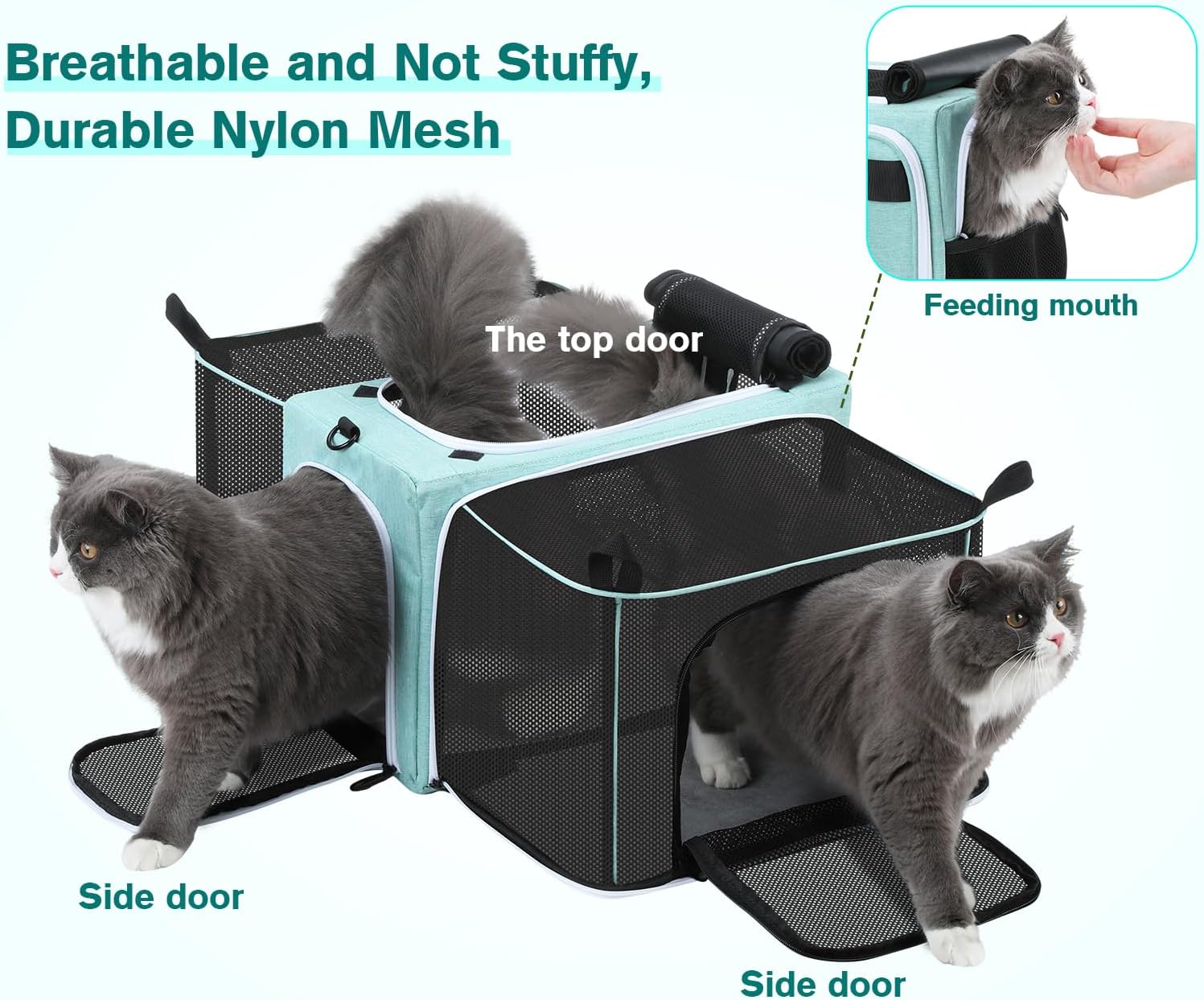Approved Collapsible Cat Soft-Sided Carriers, Breathable Pet Carriers up to 5kg/12lbs, Portable Dog Carrier Great for Travel, Outdoor, Hiking, Camping(Gray) - PuriLite