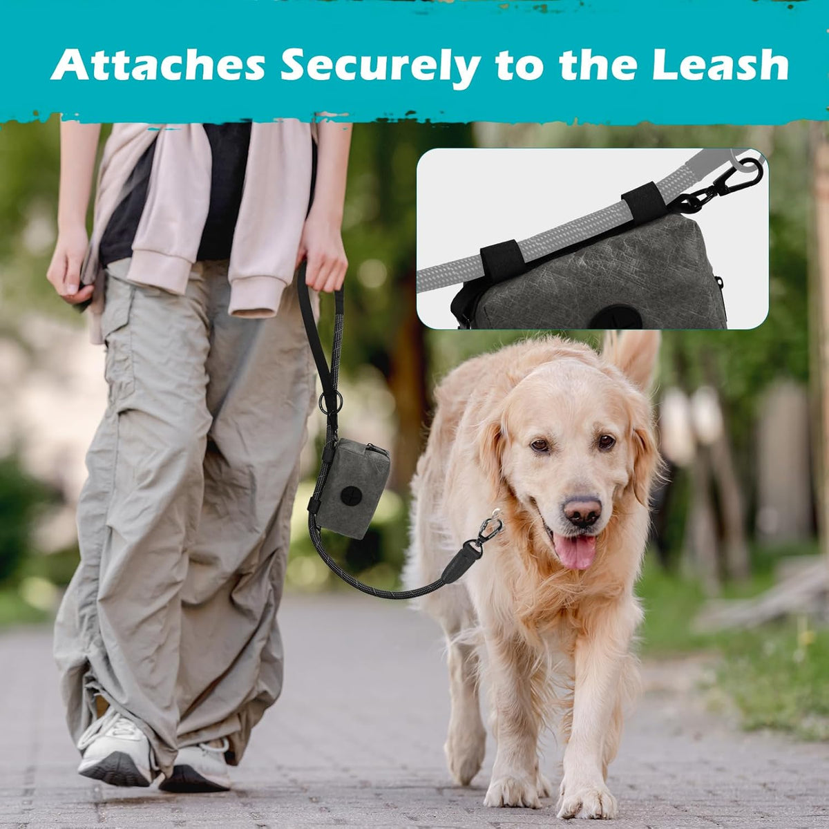 PetBonus Waterproof Dog Poop Bag Holder for leashes, Portable Pet Waste Bag Dispenser, 2 Pouches for Treat Holder and Walking Accessories, Fit All Leashes, Includes 1 Roll of Dog Poop Bags (Green) - PuriLite