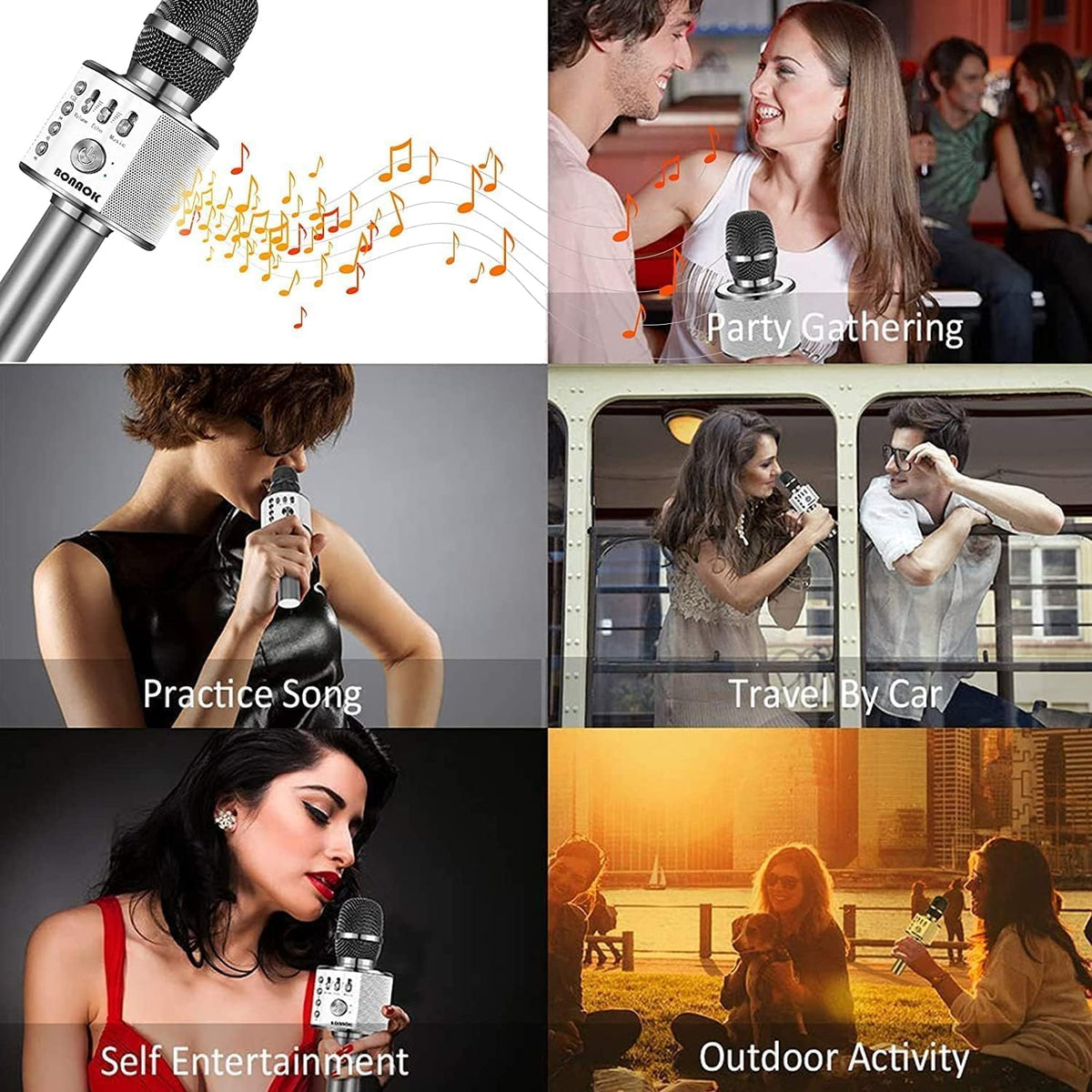 BONAOK Wireless Bluetooth Karaoke Microphone,3-in-1 Portable Instrument Wireless Microphone Mic Speaker Machine Home Party Birthday for All Smartphones（Black） - PuriLite