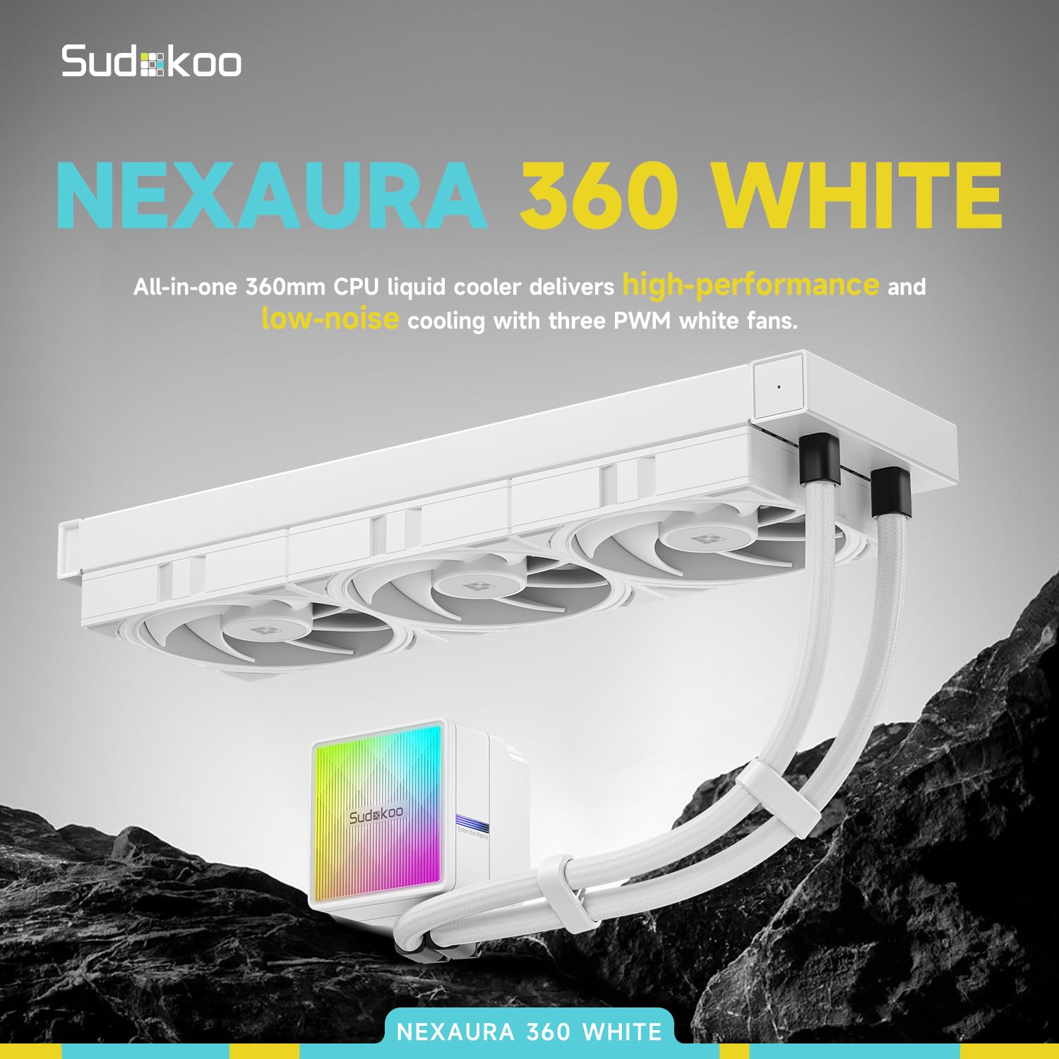 Sudokoo NEXAURA 240 Liquid CPU Cooler: 240mm AIO CPU Cooler with PWM Pump & ARGB Pump Head - Water Cooling with FDB Fans for Intel LGA 1851/1700/1200/115X AMD AM5/AM4 - Black - PuriLite