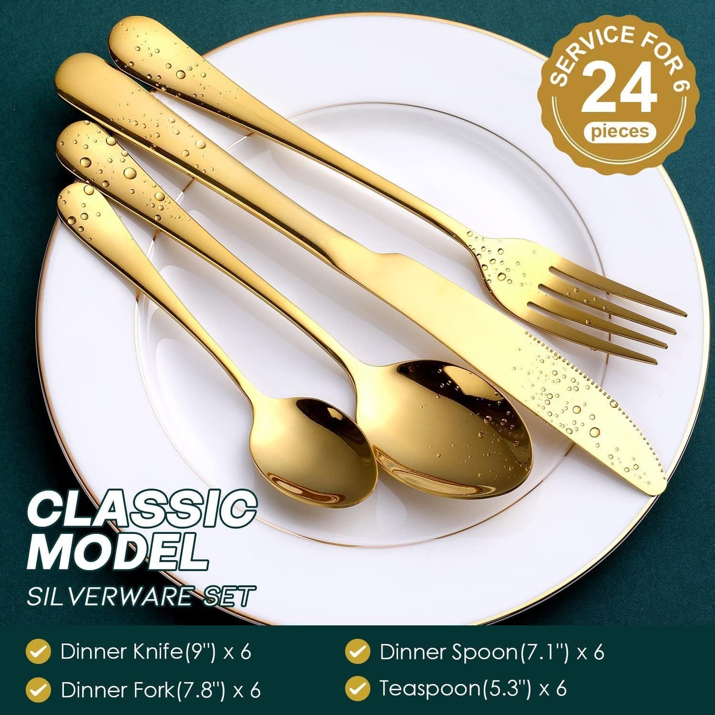 Purilite Select 24-Piece Gold Silverware Set - PuriLite