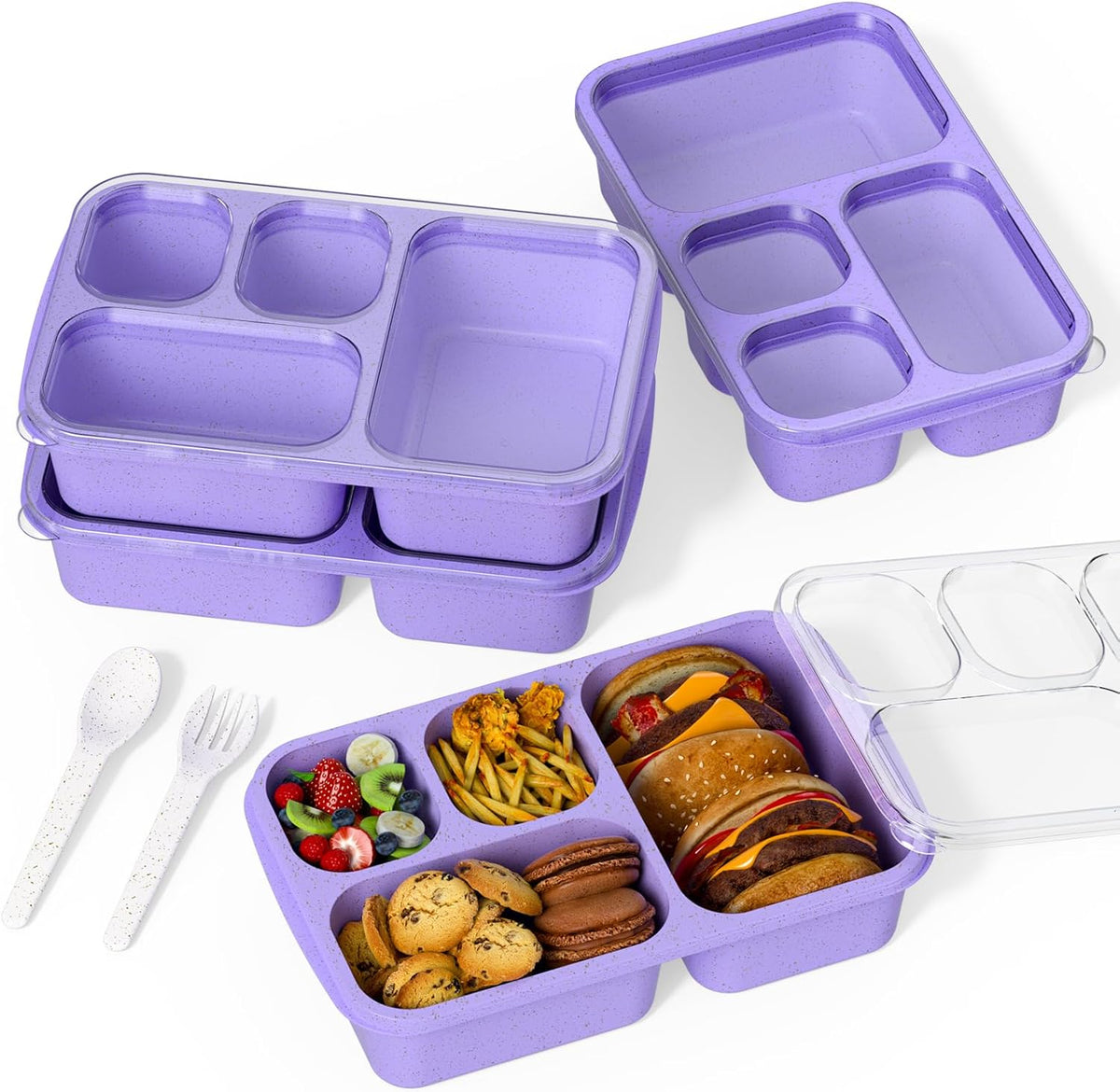 Large Capacity Bento Box for Adults, 4-Piece Set – Stackable Lunch Box with 4 Compartments, Microwave & Dishwasher Safe, Reusable Meal Prep Containers, Snack Containers for Kids & Adults (4 Colors) - PuriLite
