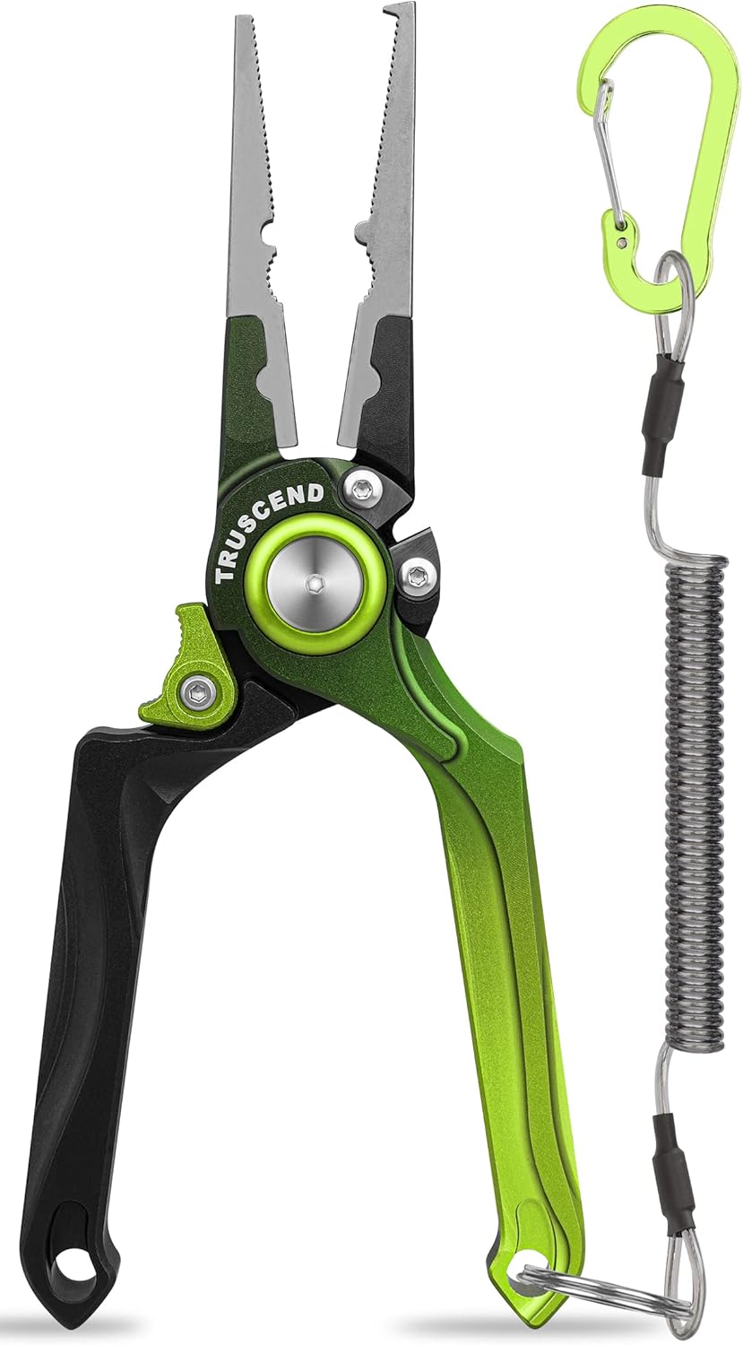 TRUSCEND Lockable Handy Fishing Pliers with Innovative Ergonomic Handle, Saltwater Corrosion Resistant Teflon Coated Fishing Tool, Multi-Function Fishing Gear with Mo-V Cutter, Amazing Fishing Gift - PuriLite