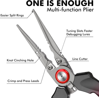 TRUSCEND Lockable Handy Fishing Pliers with Innovative Ergonomic Handle, Saltwater Corrosion Resistant Teflon Coated Fishing Tool, Multi-Function Fishing Gear with Mo-V Cutter, Amazing Fishing Gift - PuriLite