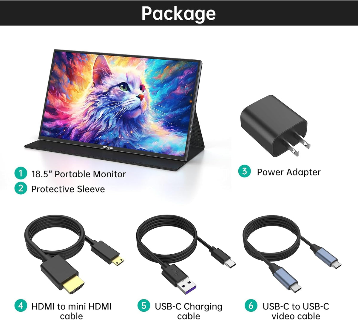 MT-VIKI 15.6 inch Laptop Screen Extender, Potable Screen for Laptop Only One USB-C Cable Connection, Compatiable with Win/Mac (M1,M2, M3), FHD 1080P, 360° Rotation - PuriLite