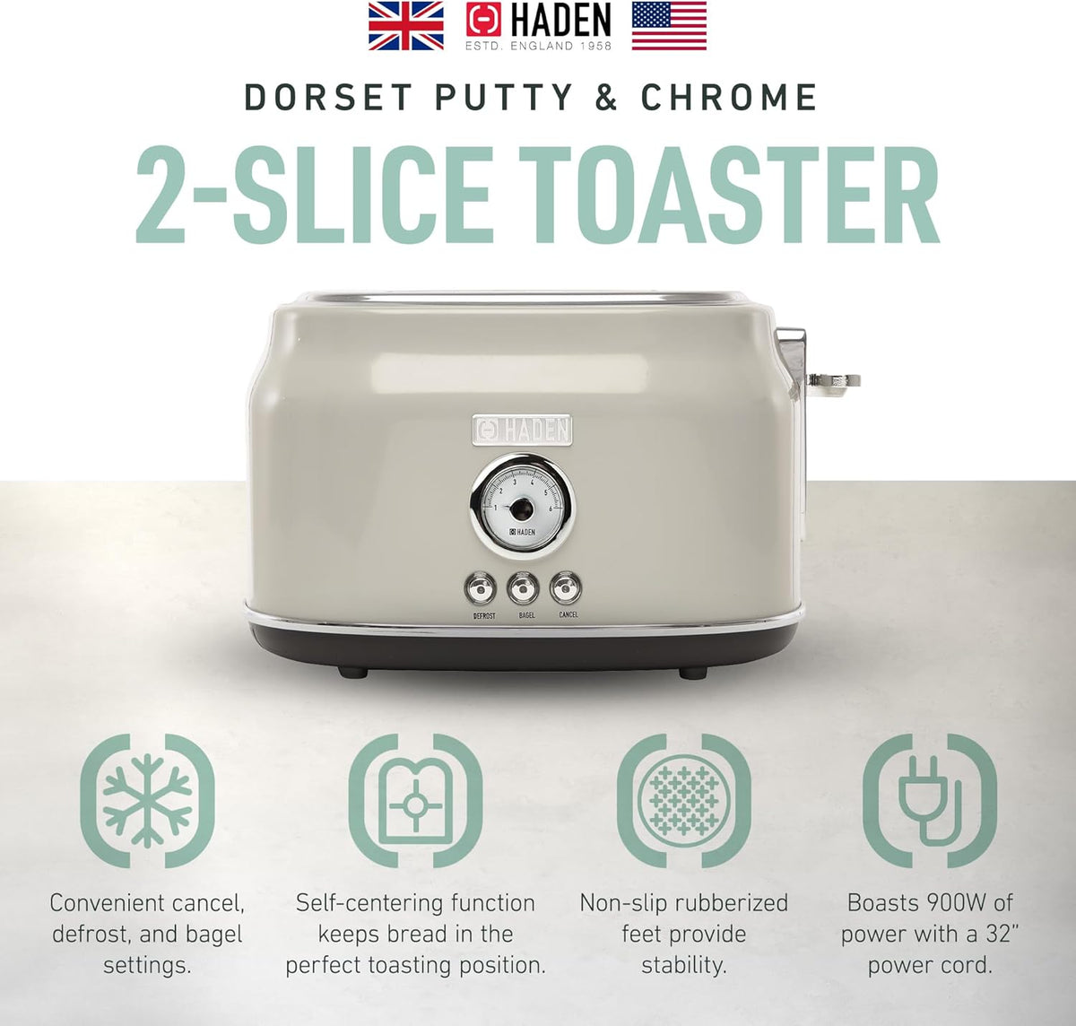 Haden Dorset 75083 Stainless Steel 1500W Retro Toaster 4 Slice Wide Slot w/Removable Crumb Tray and Settings, Black/Copper Toasters w/Adjustable Browning Control, Smart Toaster - PuriLite
