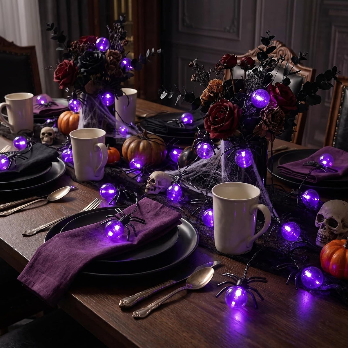 Halloween Lights Outdoor/Indoor,10FT 20LED Purple Spider String Lights