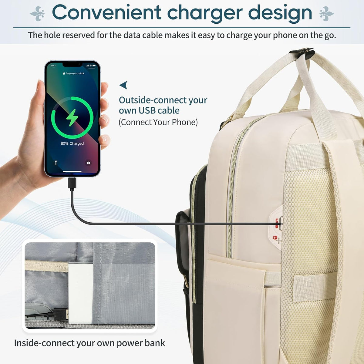 RAINSMORE Laptop Backpack 15.6 Inch for Women Large Travel Backpack with USB Charging Port Water Resistant - PuriLite