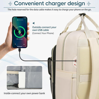 RAINSMORE Laptop Backpack 15.6 Inch for Women Large Travel Backpack with USB Charging Port Water Resistant - PuriLite