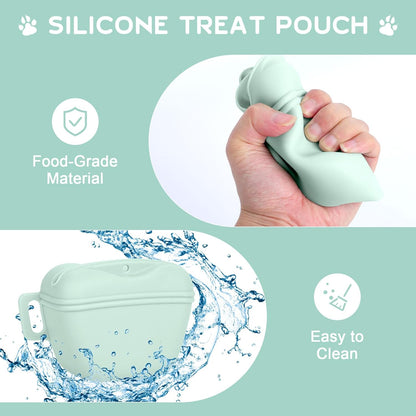 Dog Treat Pouch for Training, Silicone Magnetic Closure Dog Treat Bag Portable Treat Pouch with Belt, Waterproof Small Treat Bag for Dog Training, Dog Walking (Cyan) - PuriLite