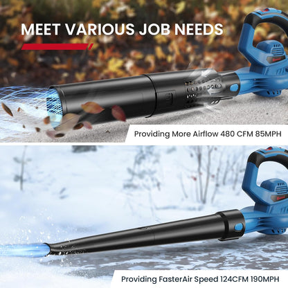 Leaf Blower Cordless,460CFM &190MPH,20V 4.0Ah Upgrade Battery Powered 2-in-1 Leaf Blower(Upgraded),6 Variable Speed,for Blowing Leaves,Debris,Snow and Dust,4.0Ah Battery&Charger Included(Blue) - PuriLite