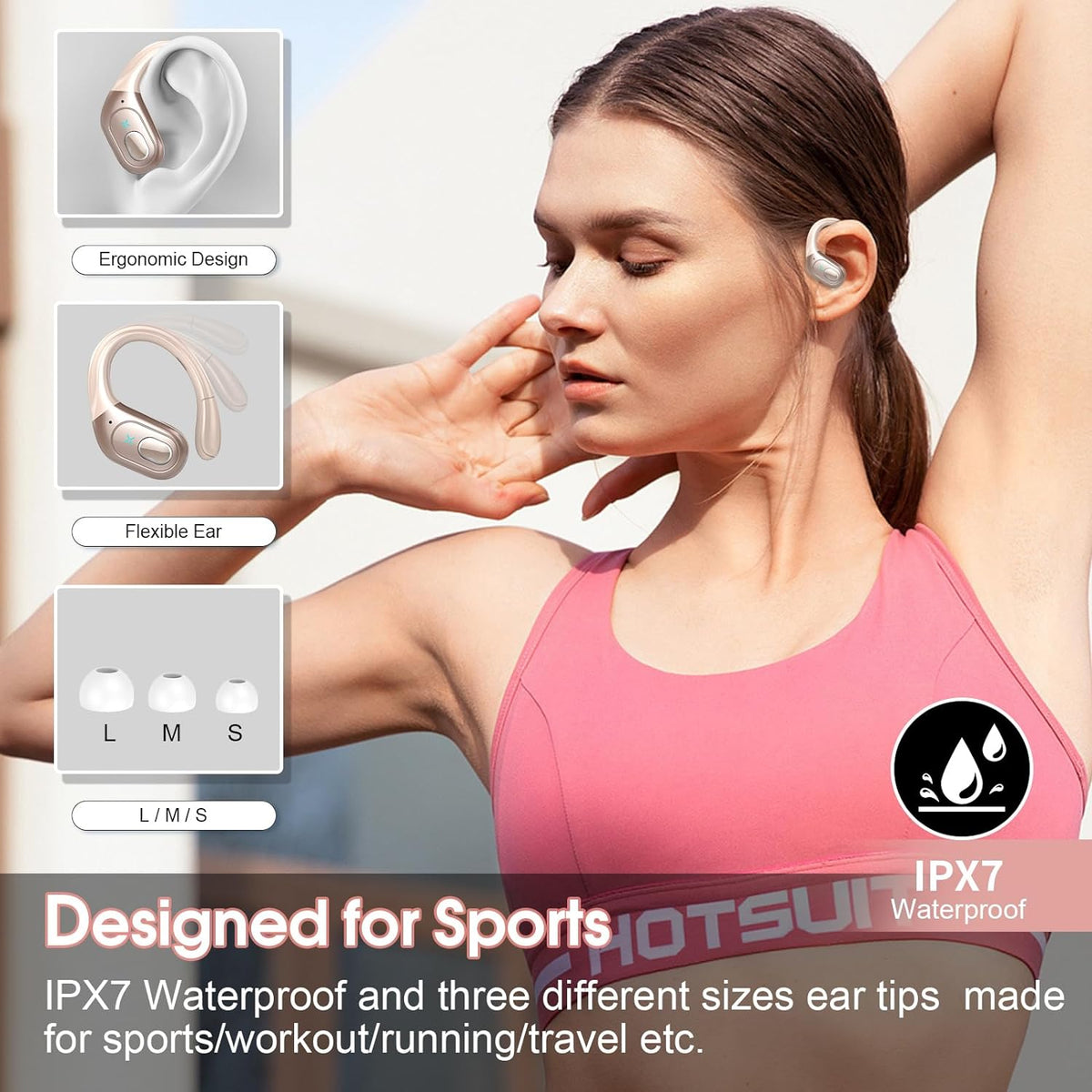 STECEi Wireless Earbuds 75hrs Bluetooth 5.4 Headphone Sport, Bluetooth Earbuds HiFi Stereo Over Ear Bud with Earhooks, ENC Noise Cancelling Mic, IP7 Waterproof Wireless Earphone for Workout/Running - PuriLite