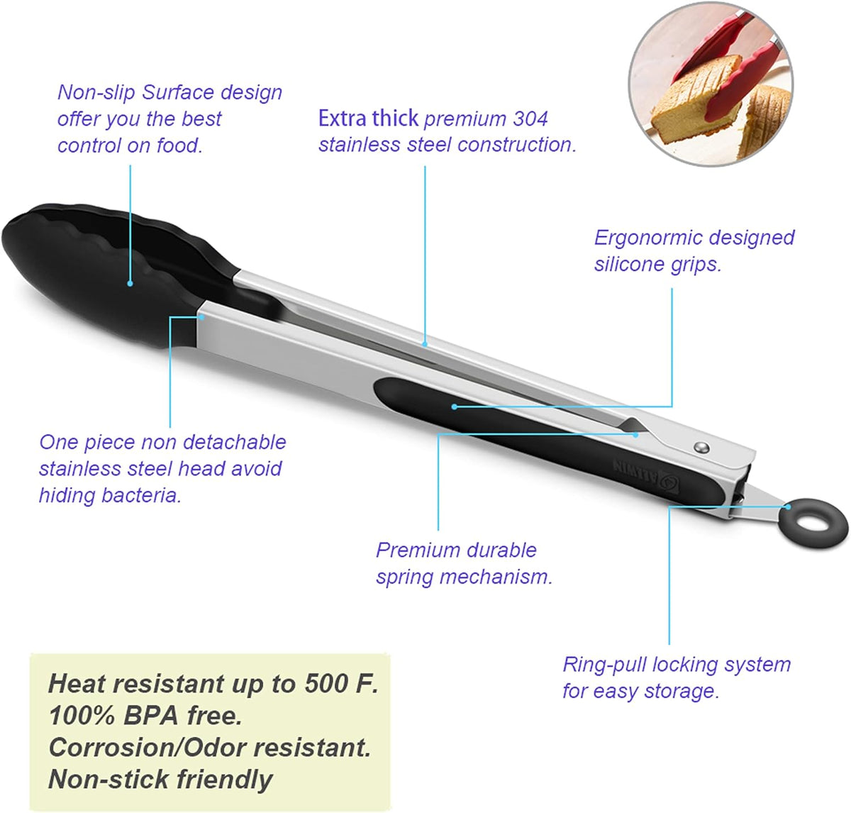 Purilite Select Silicone &amp; Stainless Steel Kitchen Tongs - PuriLite