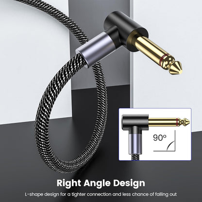 MOSWAG Guitar Cable 10 Ft, 1/4 Inch Right Angle Instrument Cable, Electric Guitar Cord, 1/4 Inch TS Electric Guitar Amp Cord Compatible Bass Guitar, Electric, Bass, Amplifier - PuriLite