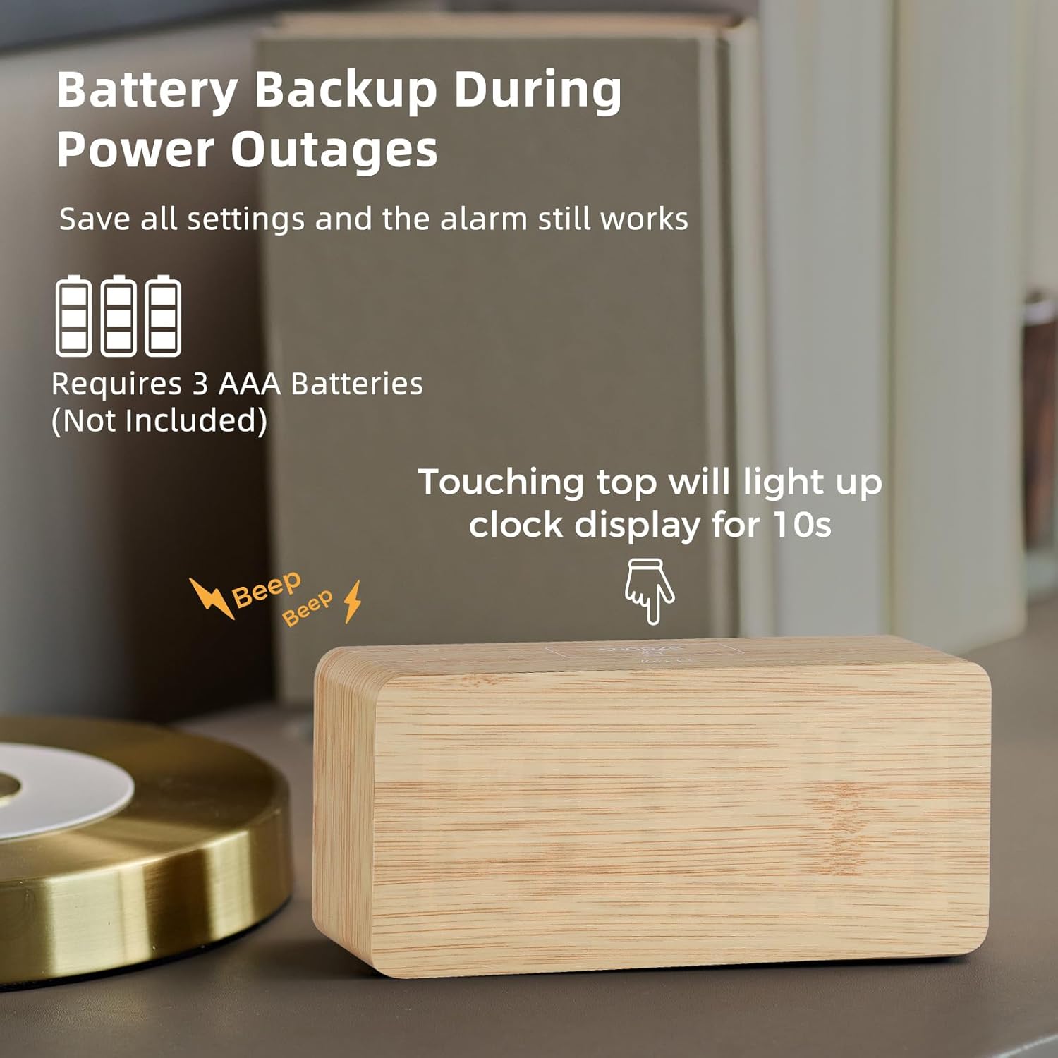 Purilite Select Wooden Digital Alarm Clock with Large LED Display - PuriLite