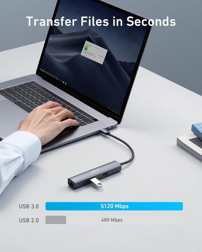 [Upgraded Version] Anker USB C Hub Adapter,5-in-1 USB C Adapter with 4K USB C to HDMI, Ethernet Port, 3 USB 3.0 Ports, for MacBook Pro, iPad Pro, XPS, Pixelbook, and More - PuriLite