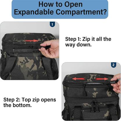 Lunch Box Cooler Bag - Insulated Tactical Lunchbox for Men - XLarge Lunch Pail Lunch Kit for Adults Work Outdoor Shifts Trips Black Camo 25L - PuriLite