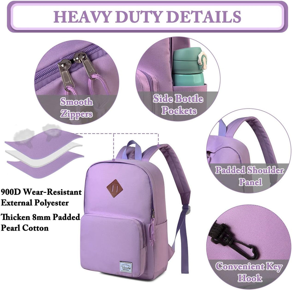 VASCHY Lightweight School Backpack for Women with Sleeve for 14" Laptop - PuriLite