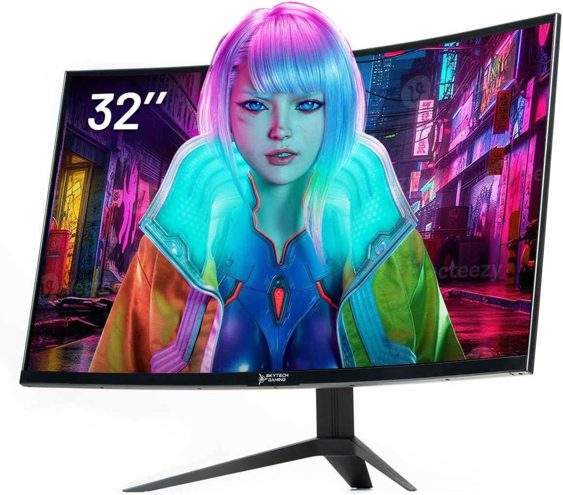 Skytech Gaming 27-inch Curved Gaming Monitor up to 180Hz, QHD 2K(2560 x 1440), 3.7ms Response Time, 1500R VA Panel, FreeSync & G-Sync Support, Swivel Tilt Height Pivot Adjustable, HDMI & DisplayPort - PuriLite