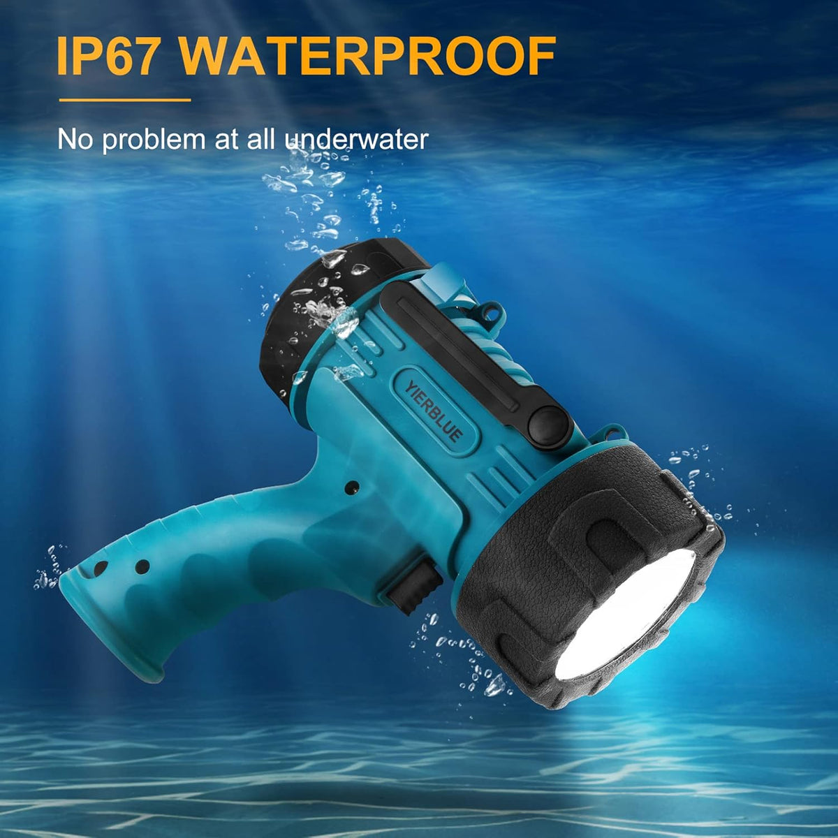 YIERBLUE Rechargeable Spotlight Flashlight with Super High Lumen LED, IP67 Waterproof Long Running Spot Light searchlight, Impact Resistant Handheld Spotlight with Foldable Stand Red Lens - PuriLite