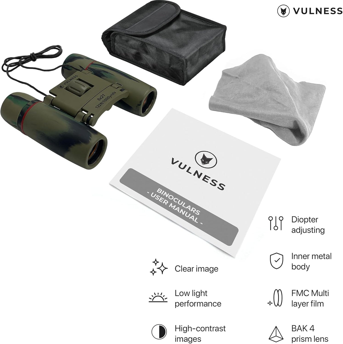 Binoculars for Adults | Compact Small Mini Travel Binocular for Bird Watching High Powered Electronics Cruise Ship Essentials Norwegian Alaska Must Haves Hiking Camping Gear by VULNESS (Black, 8X21) - PuriLite