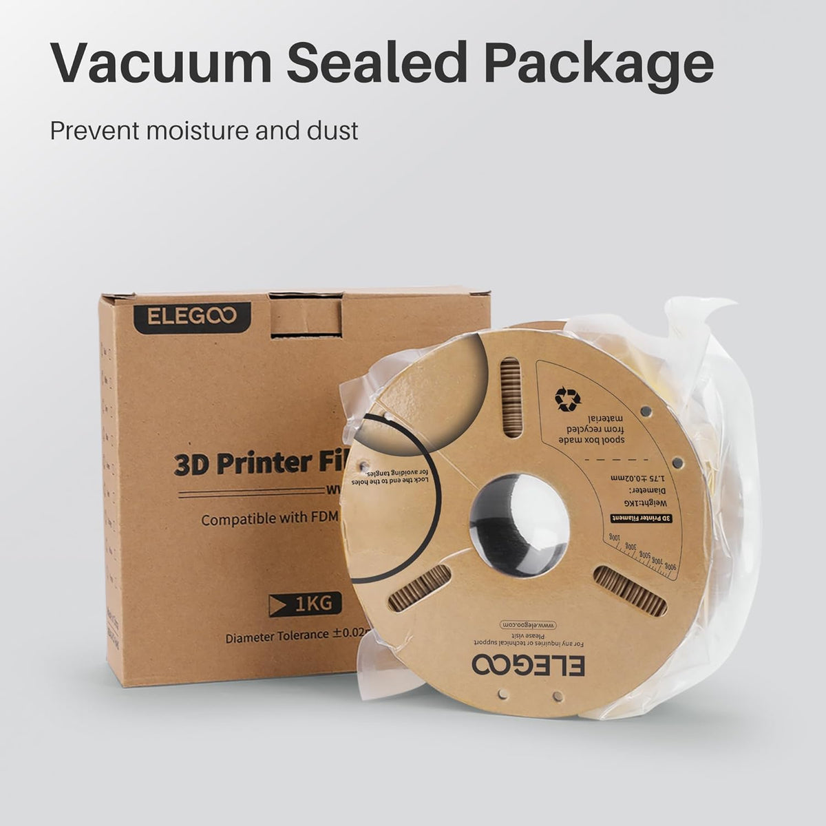 ELEGOO PLA Filament 1.75mm Black 1KG,3D Printer Filament Dimensional Accuracy +/- 0.02mm,1kg Cardboard Spool(2.2lbs) 3D Printing Filament Fits for Most FDM 3D Printers - PuriLite