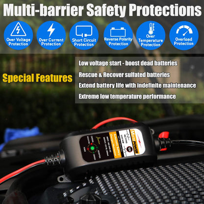 MOTOPOWER MP00205A 12V 800mA Fully Automatic Battery Charger/Maintainer - PuriLite