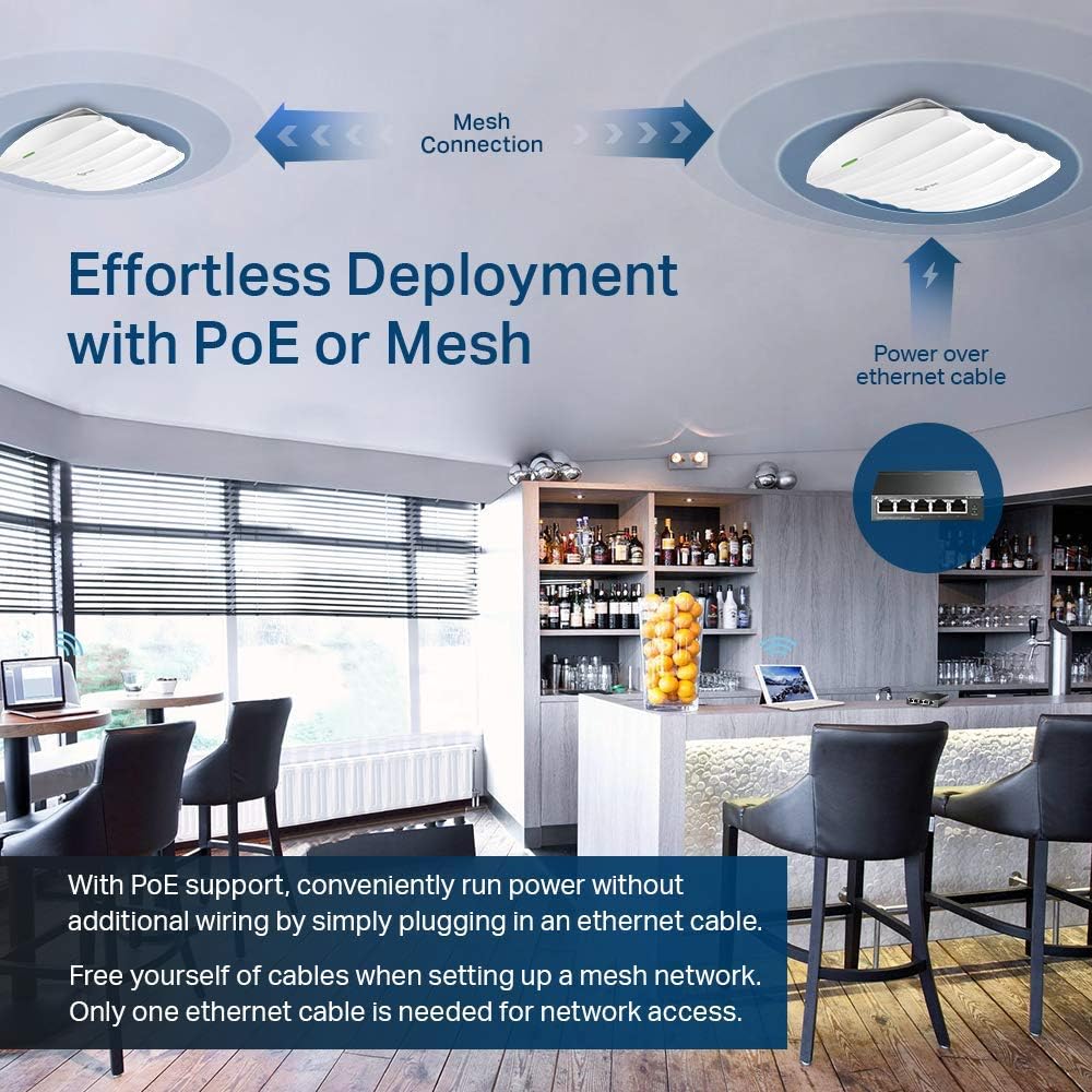 TP-Link Omada AC1750 Gigabit Wireless Access Point (EAP245 V3) - Business WiFi Solution w/Mesh Support, Seamless Roaming & MU-MIMO, PoE Powered, SDN Integrated, Cloud Access & Omada App, White - PuriLite