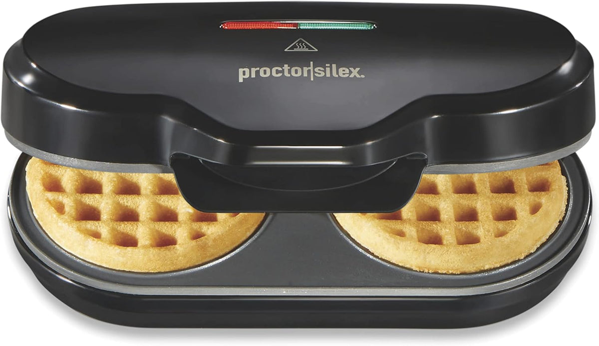 Proctor Silex Petite Double Waffle Maker, Nonstick Grids, Makes 4" Round Waffles, Black, 26102 - PuriLite