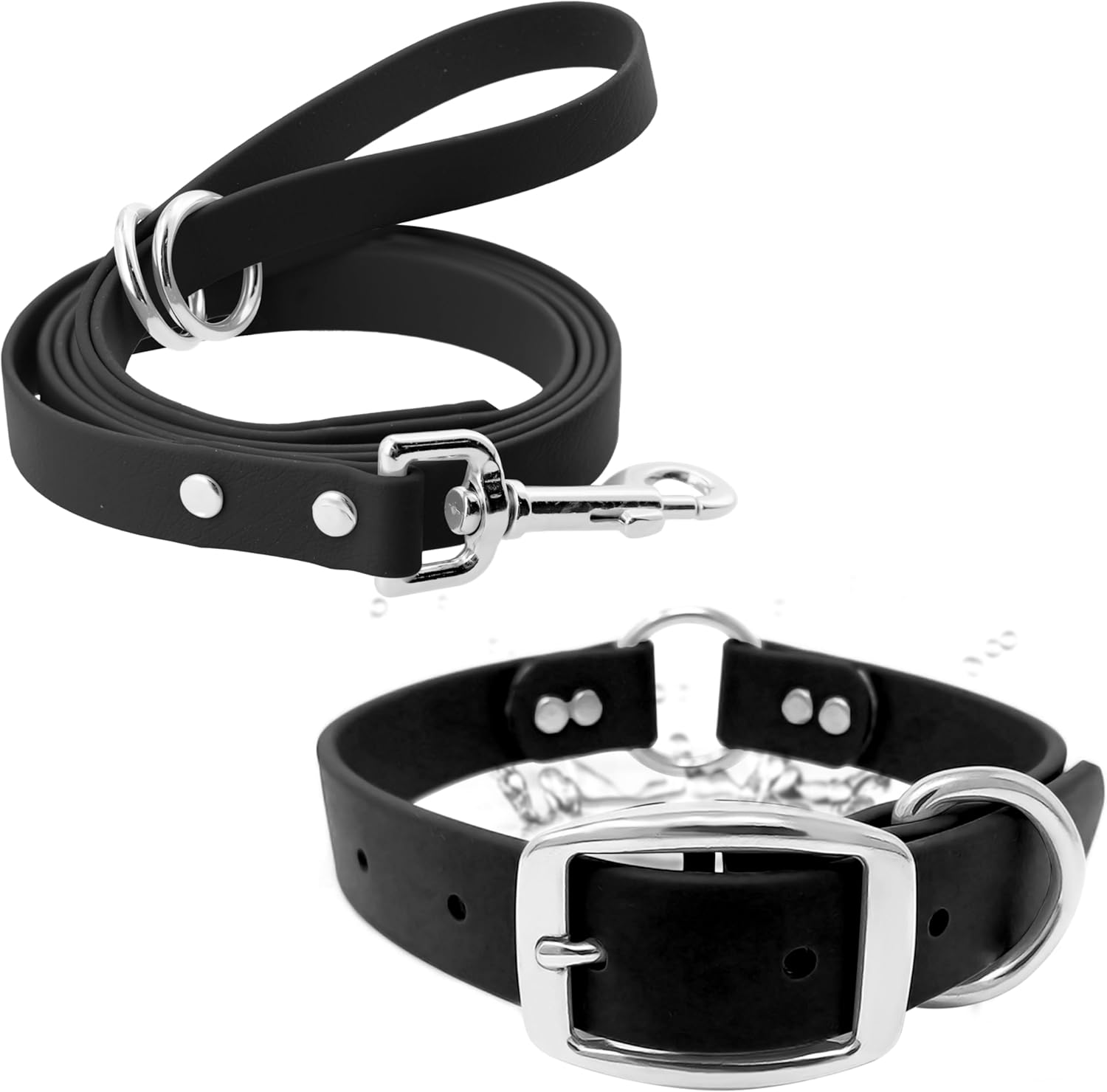 Regal Dog Products Small Orange Waterproof Dog Collar and Leash Set - Vinyl Coated, Biothane Puppy Pet Training Collar with Heavy Duty Center Ring & 5'ft Leash - Other Sizes for Medium & Large Dogs - PuriLite