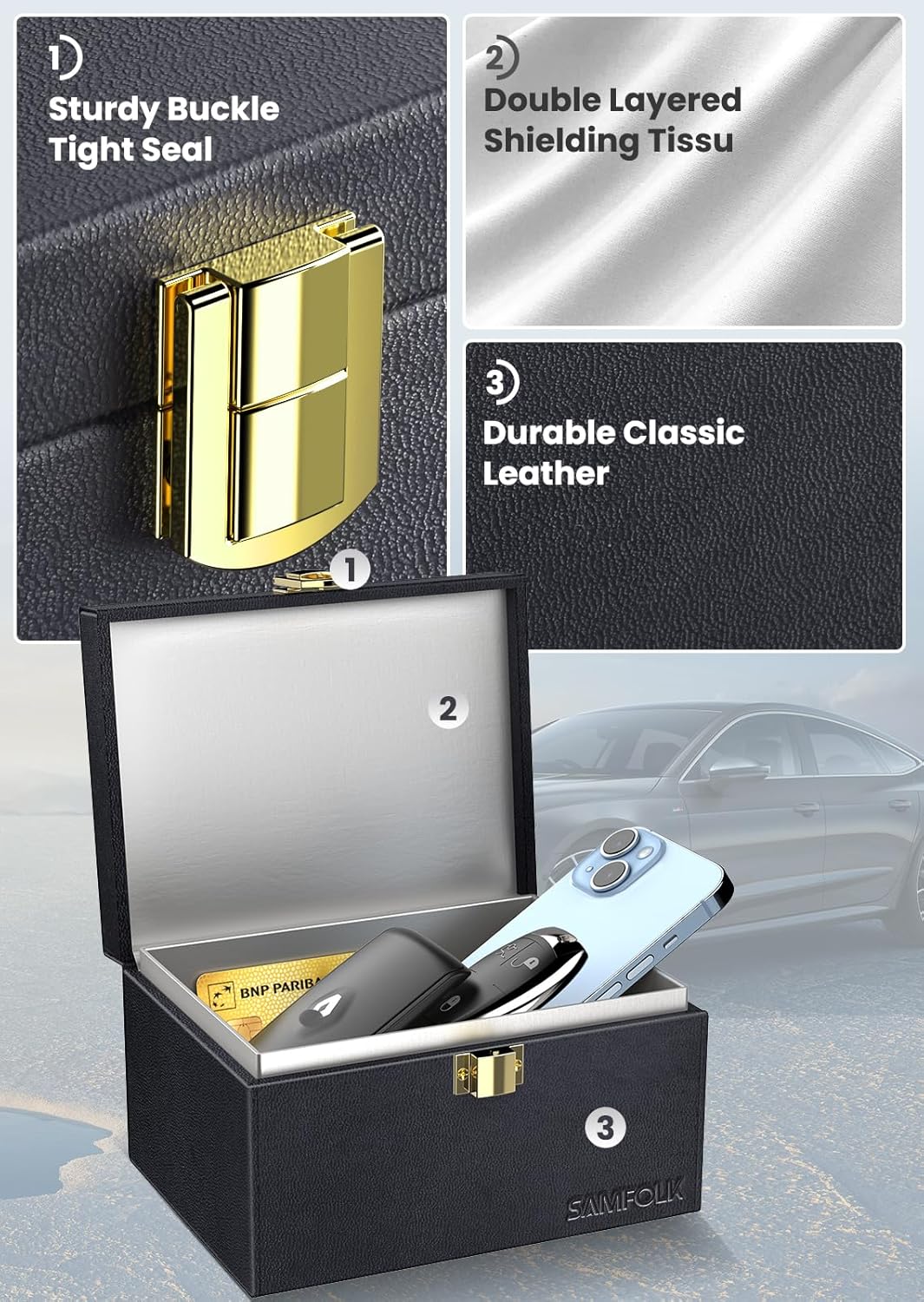 Samfolk Faraday Box with Faraday Pouchs, Faraday Box for Car Keys,RFID Key Fob Protector Anti-Theft Key Fob Box, Anti-Theft Cages for Car Keys, Phone and Credit Card - PuriLite